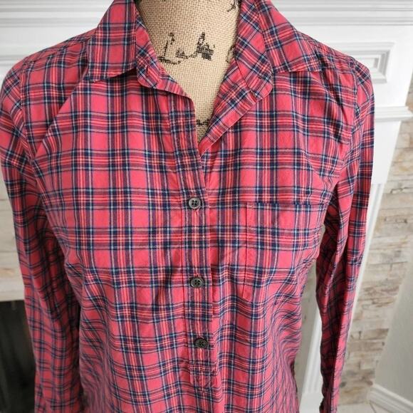 J. Crew red and blue plaid button down shirt size 0 XS - Picture 2 of 6